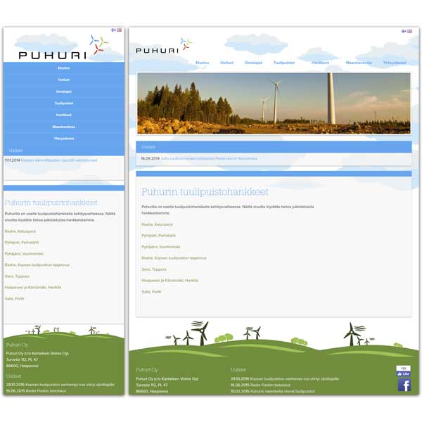 Puhuri.fi responsive layout design